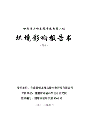 甘肃省舟曲县桥子水电站工程环境影响评价报告书.doc