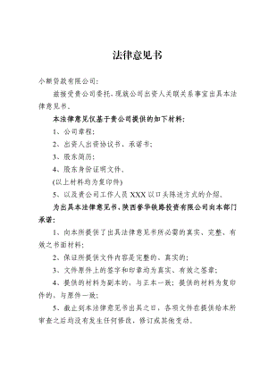 小额贷款有限公司法律意见书.doc