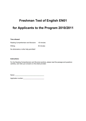 Freshman Test of English EN01 for Applicants to the Program 德国亚琛应用技术大学预科入学考试样卷 德国留学材料.doc