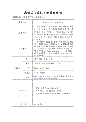 杭州滨江高新区政策百事通.doc