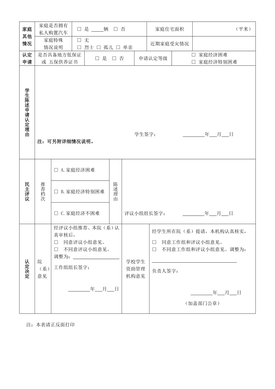 北京化工大学家庭经济困难学生认定申请表.doc_第2页