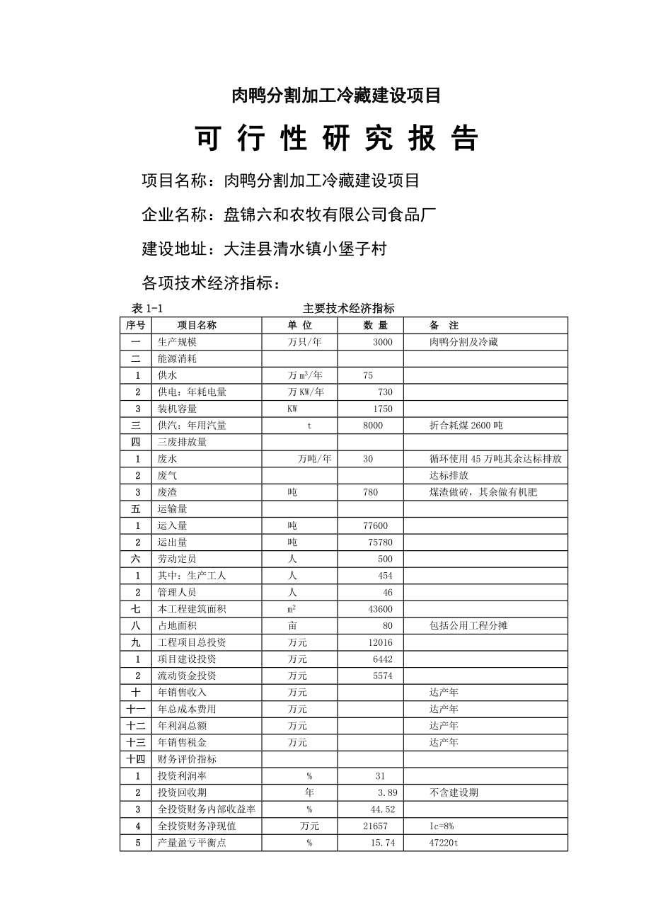 肉鸭宰杀加工可行性研究报告.doc_第1页