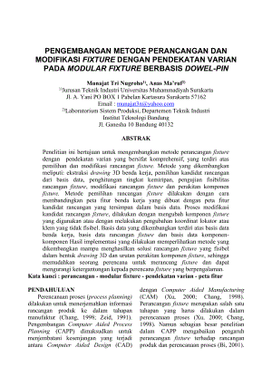 Pengembangan Metode Perancangan dan Modifikasi Fixture dengan Pendekatan Varian pada Modular Fixture Berbasis Dowelpin.doc