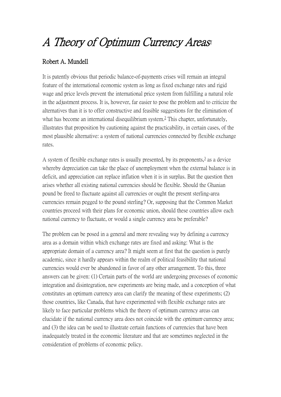 A Theory of Optimum Currency Areas1.doc_第1页