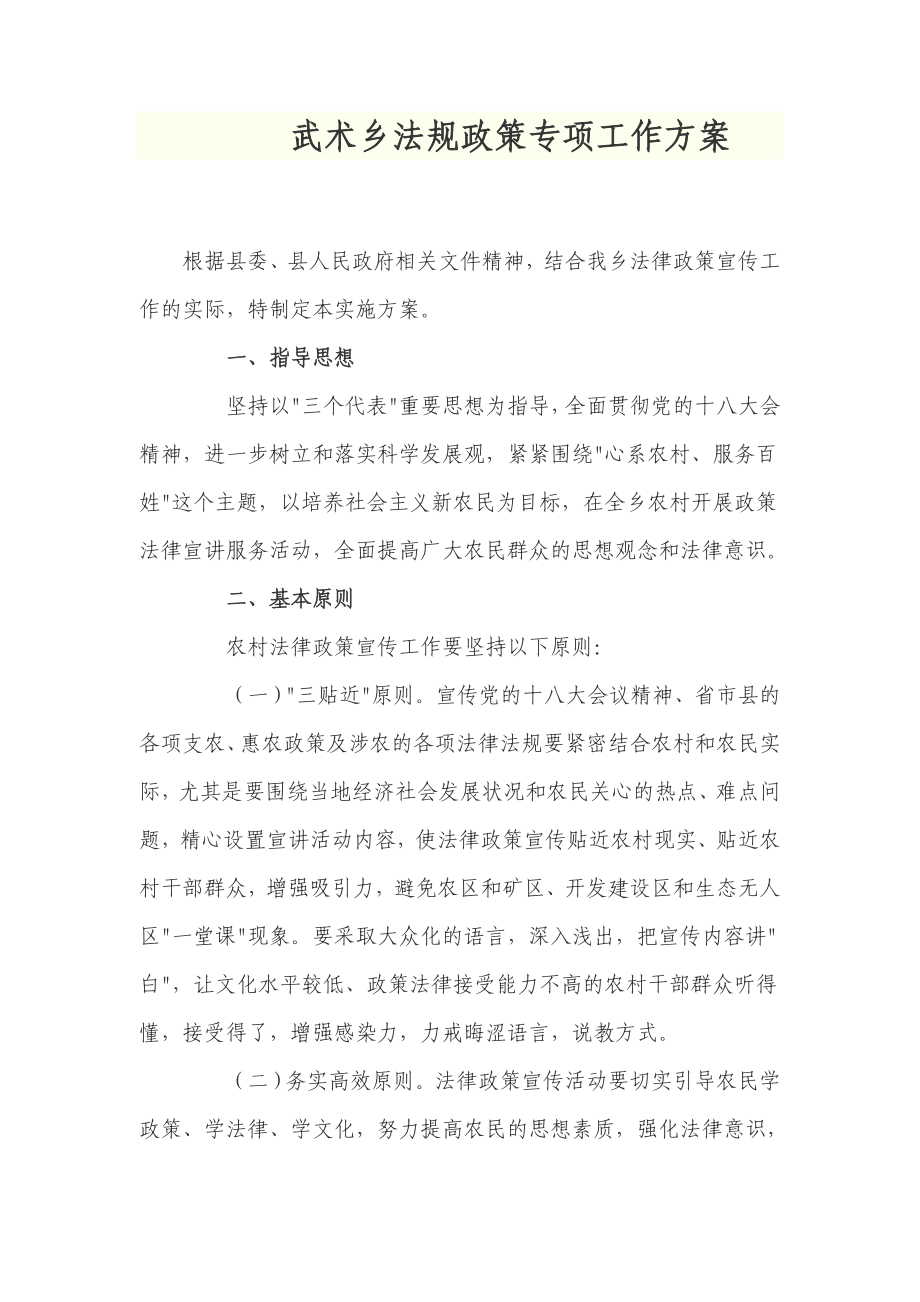 武术乡法规政策专项工作方案.doc_第1页