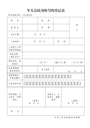 公民身份证号码登记表 免费版.doc