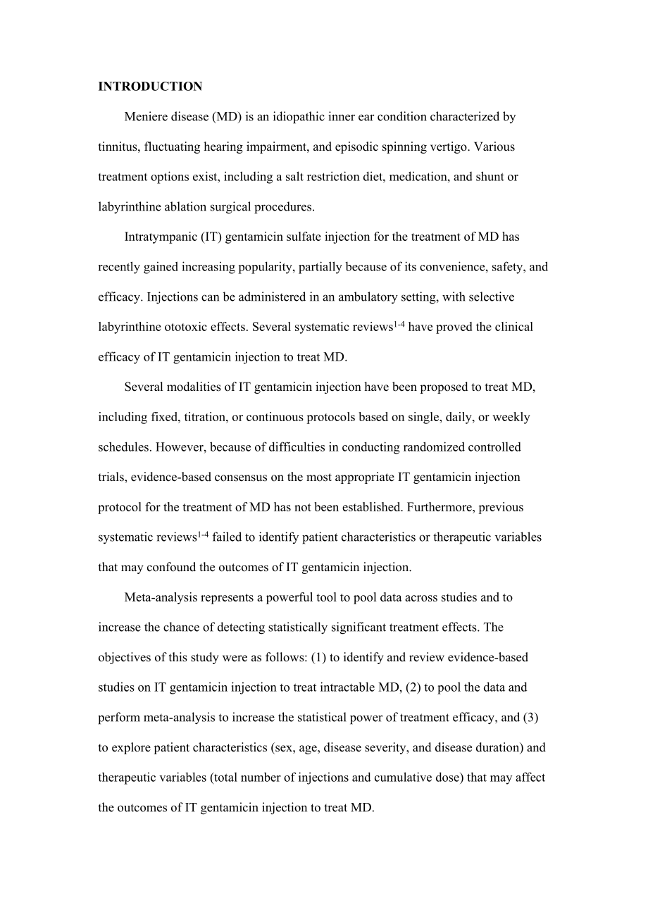 Outcomes of Intratympanic Gentamicin Injection to Treat ：庆大霉素鼓室内注射治疗的结果.doc_第3页