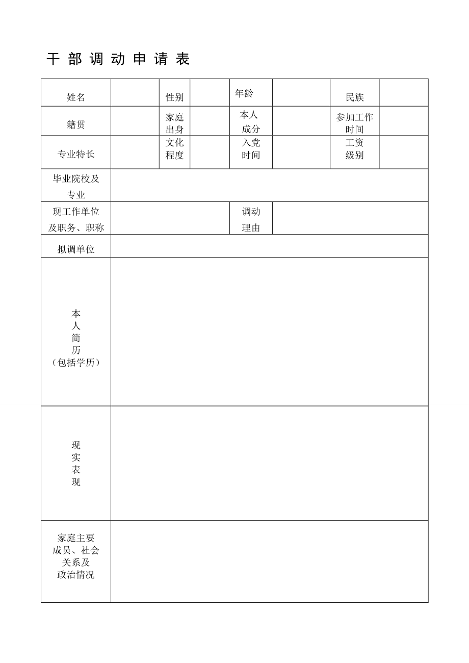 4925096986干 部 调 动 申 请 表.doc_第1页