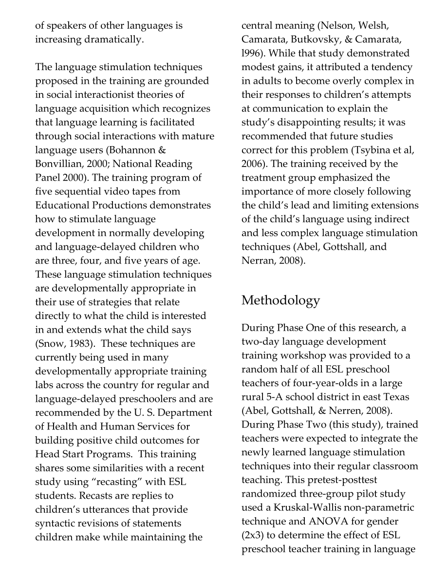 Integration of Language Development Strategies into ESL Preschool Classrooms in Rural East Texas Impact on English Language Development.doc_第3页