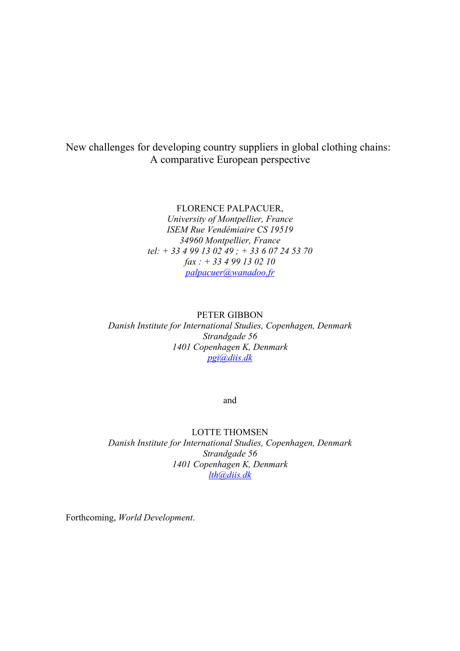 New challenges for developing country suppliers in global clothing chains a comparative European perspective.doc_第1页