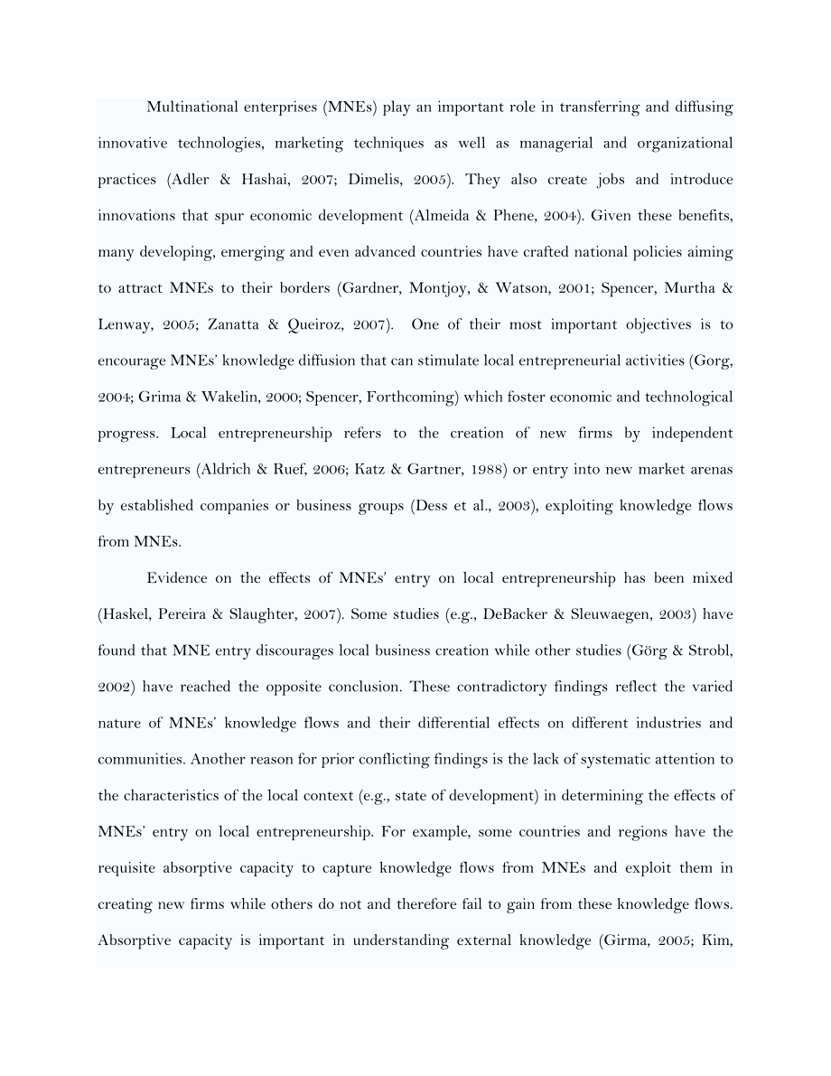 Breeding Variability in Local Entrepreneurship The Effect of MNE Knowledge Flows and Local Absorptive Capacity.doc_第3页