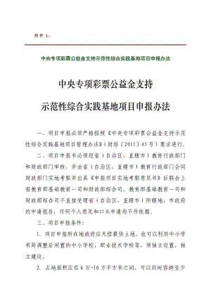 【精品文档】中央专项彩票公益金支持示范性综合实践基地项目申报办法.doc