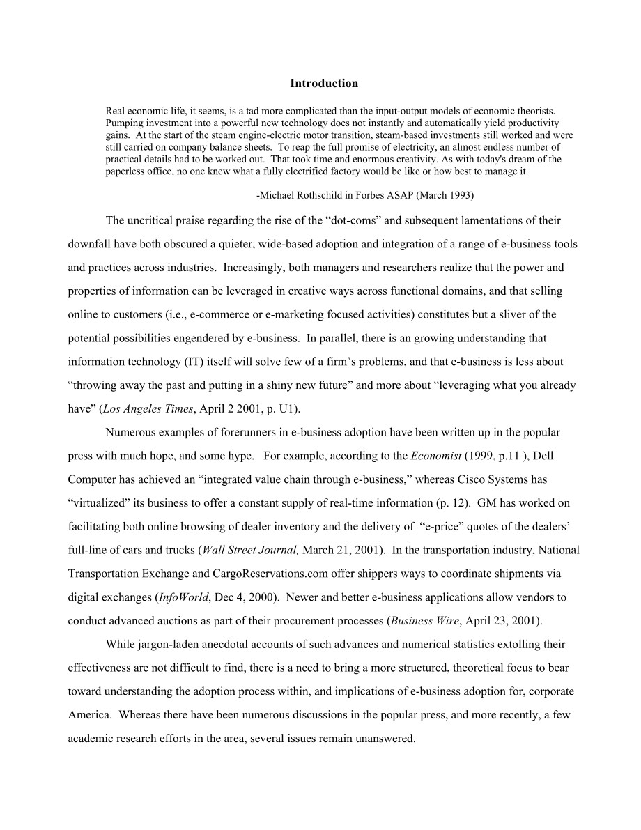 Bringing the “e” to Corporate America An Analysis of eBusiness Adoption and its Impact on Firm Performance.doc_第3页