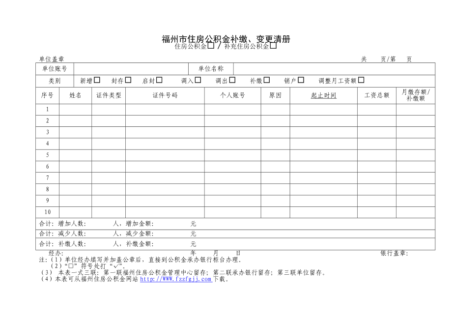 福州市住房公积金补缴、变更清册.doc_第1页