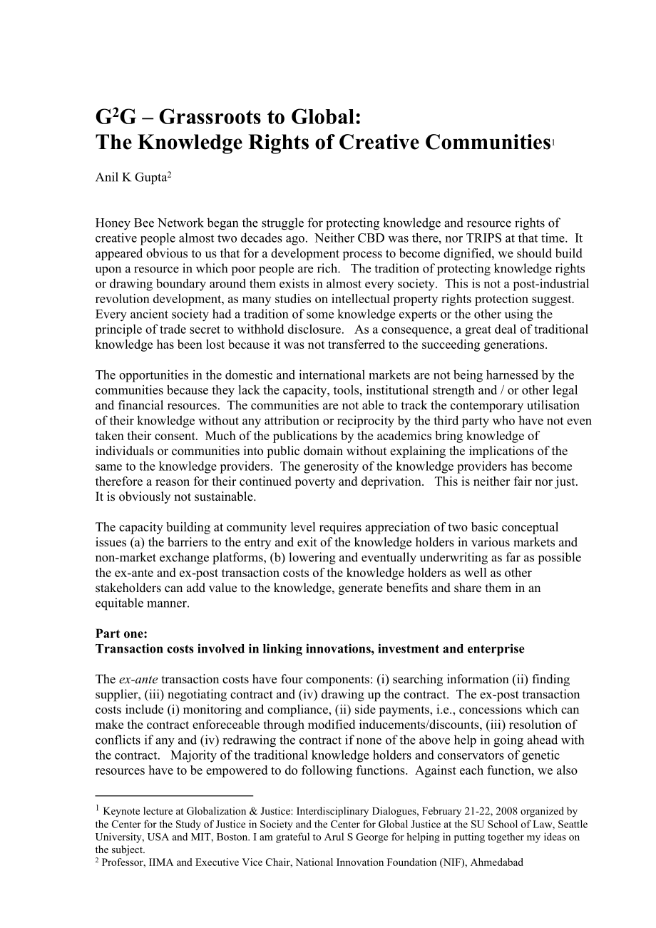 G 2 G–Grassroots to Global The Knowledge Rights of Creative Communities.doc_第1页