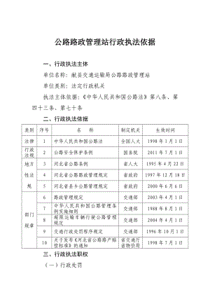 公路路政管理站行政执法依据.doc