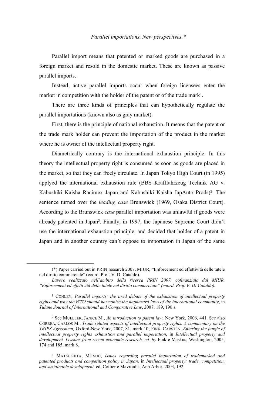 Parallel import means that patented or marked goods are purchased.doc_第1页