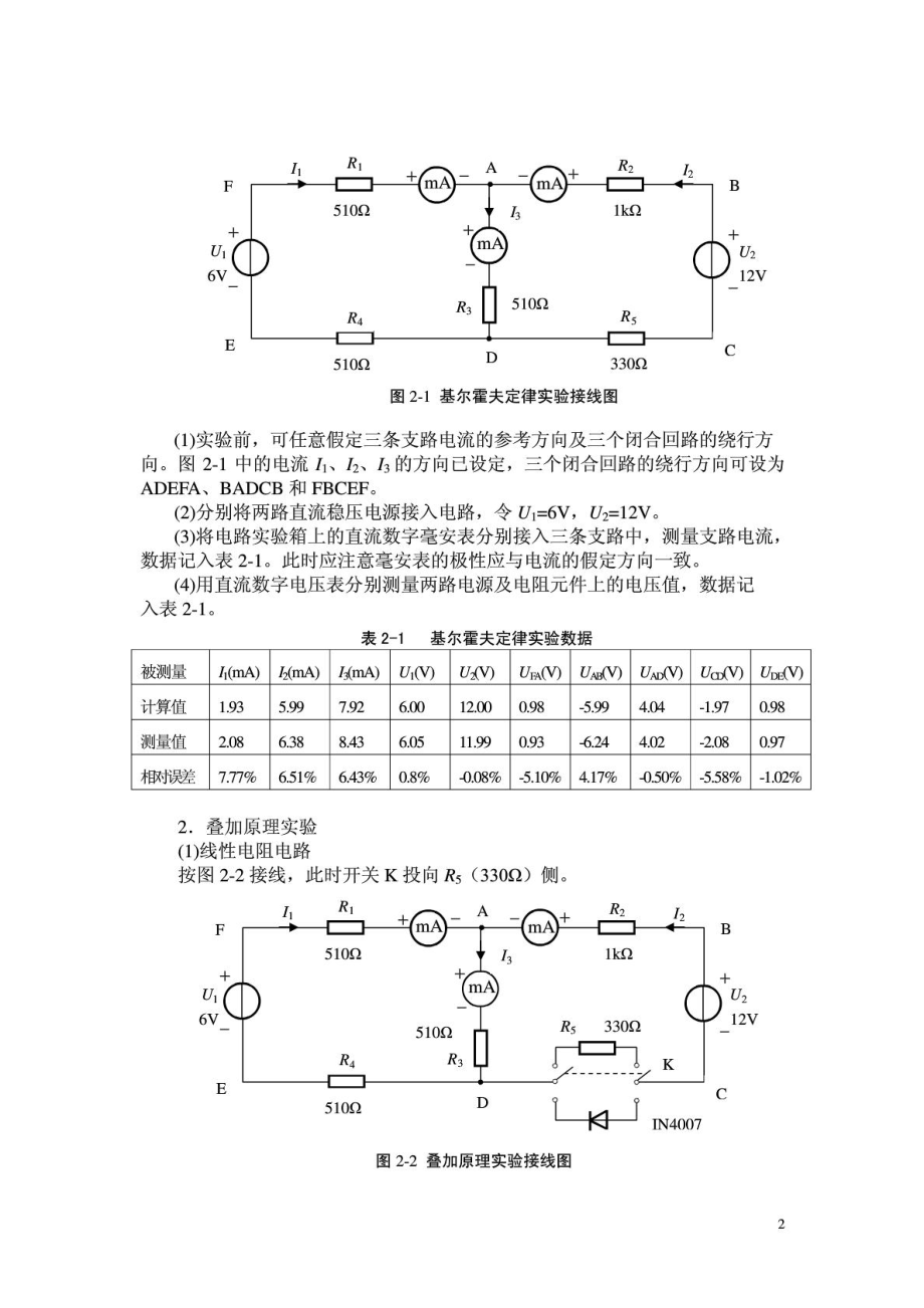 2.基尔霍夫定律和叠加原理的验证(实验报告答案)含数据....doc_第2页