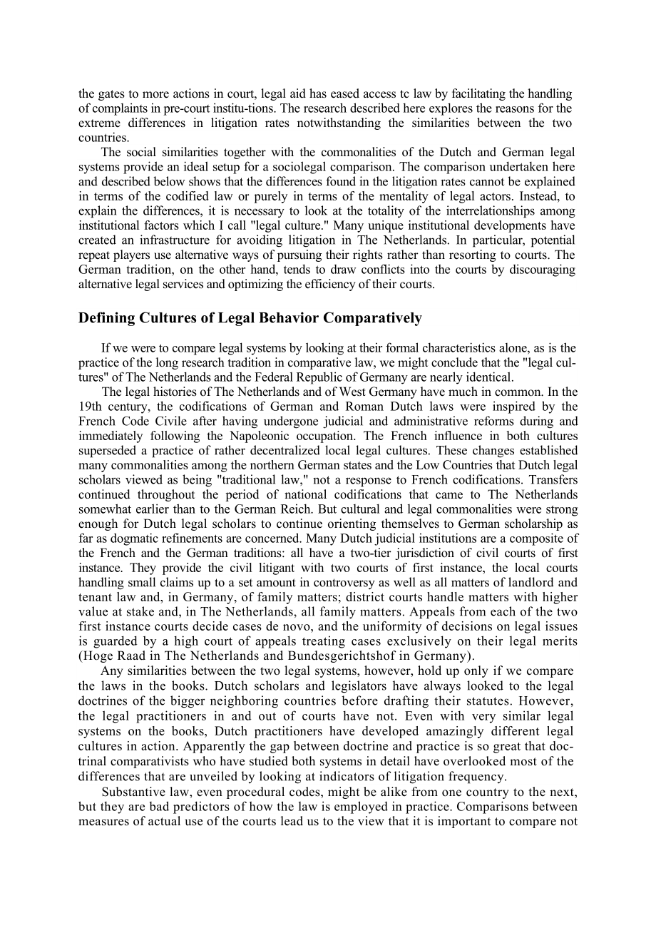 Infrastructure for Avoiding Civil Litigation Comparing Cultures of Legal Behavior in the Netherlands and West Germany.doc_第2页