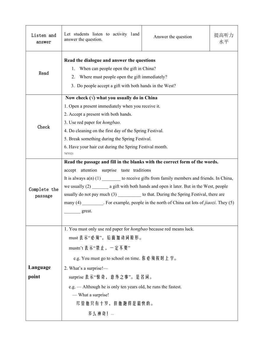 外研版八级上册教案Module11 Unit 1 In China, we open a gift later.doc_第2页