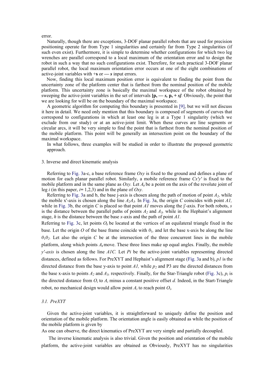 Geometric approach to the accuracy analysis of a class of 3DOF planar parallel robots.doc_第3页