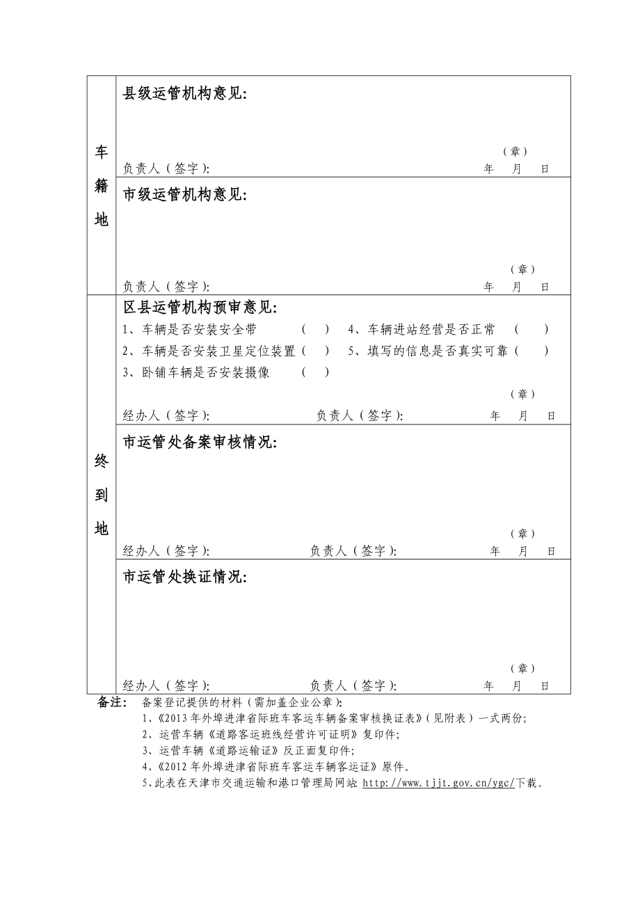 外埠进津省际班车客运车辆备案审核换证表天津市交通运输.doc_第2页