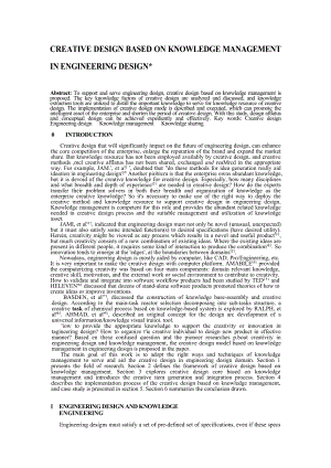 CREATIVE DESIGN BASED ON KNOWLEDGE MANAGEMENT IN ENGINEERING DESIGN.doc