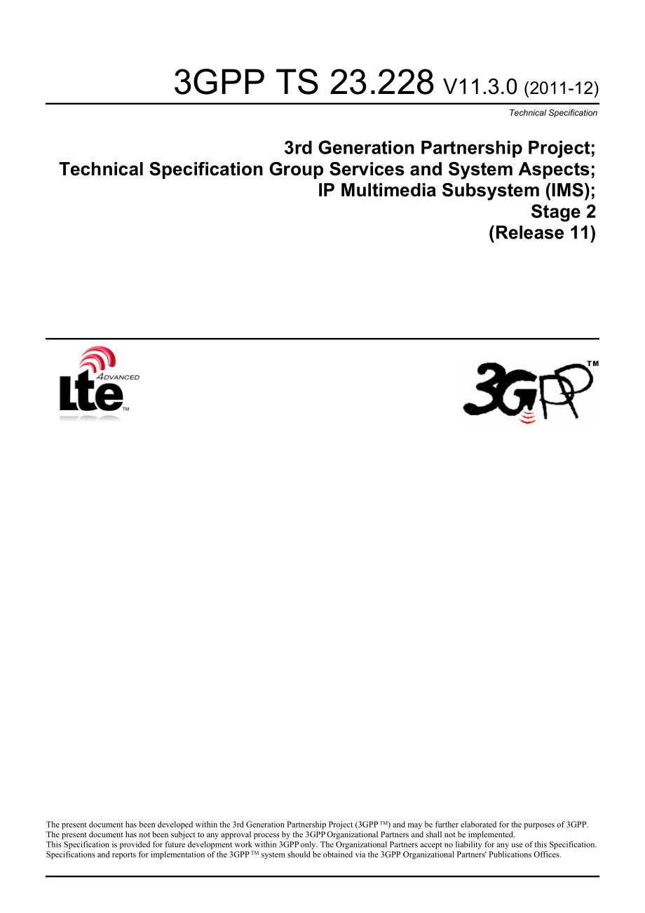 3rd Generation Partnership Project;Technical Specification Group Services and System Aspects;IP Multimedia Subsystem (IMS);.doc_第1页