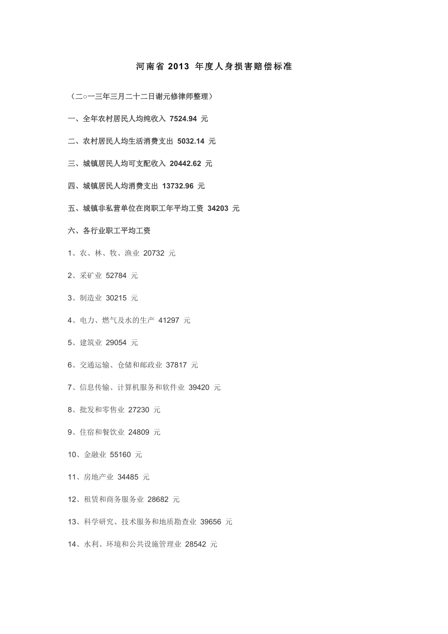 河南省人身损害赔偿标准.doc_第1页