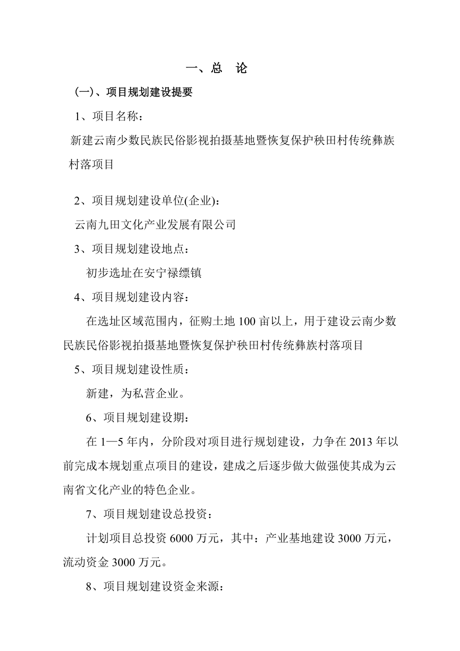 影视拍摄基地暨恢复保护秧田村传统彝族村落项目可行性研究报告12477.doc_第2页