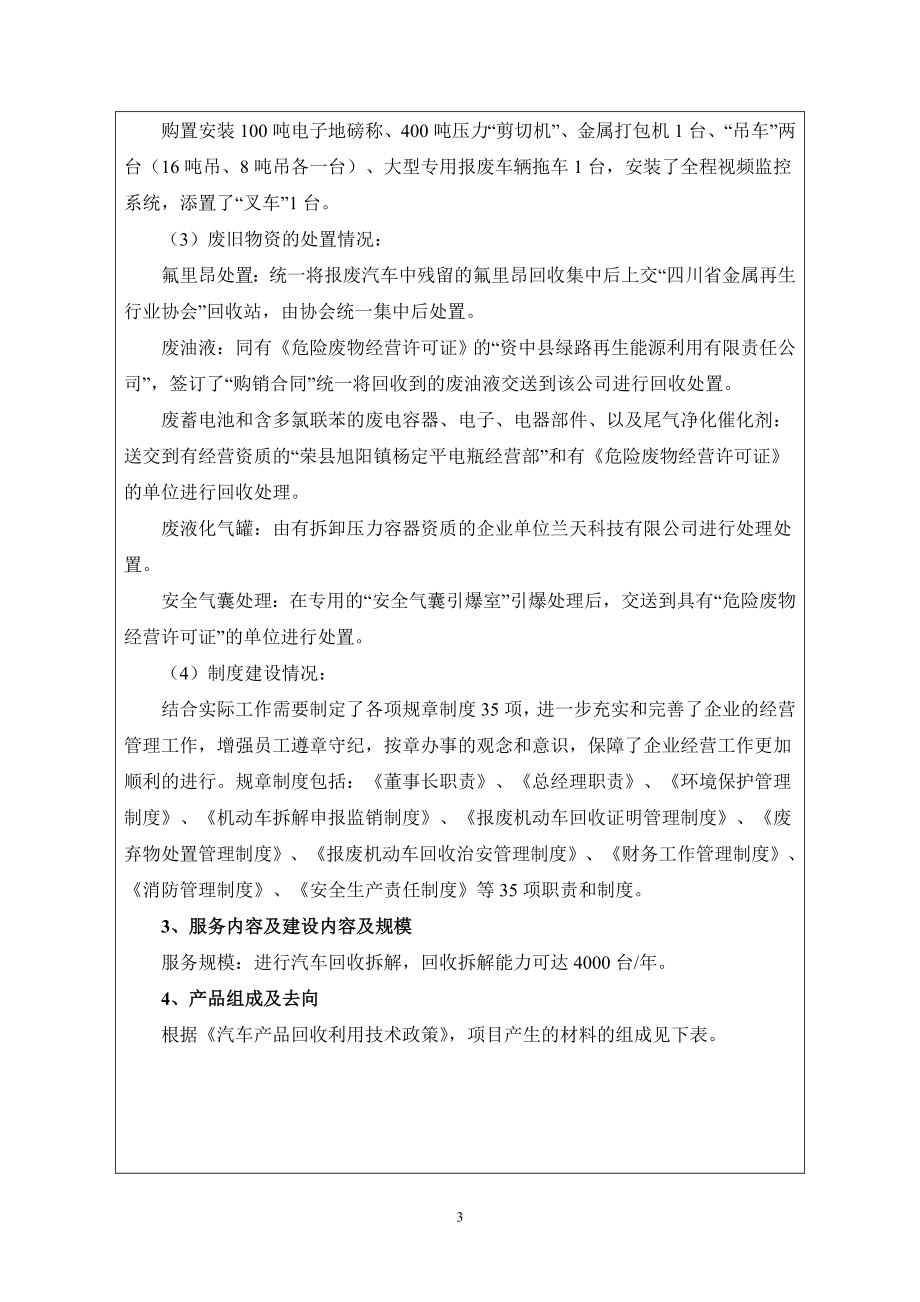 环境影响评价报告全本公示简介：1汽车拆卸升级改造项目自贡市自流井区舒坪镇一支路126号自贡市报废汽车专营有限责任公司四川省有色冶金研究院自贡汽车拆解项目报告表送审本.d.doc_第3页