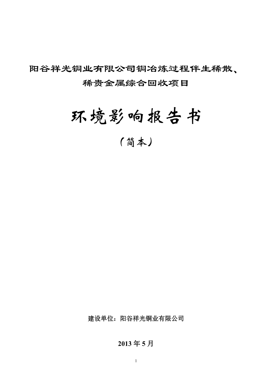 铜冶炼过程伴生稀散、稀贵金属综合回收项目环境影响评价报告书.doc_第1页