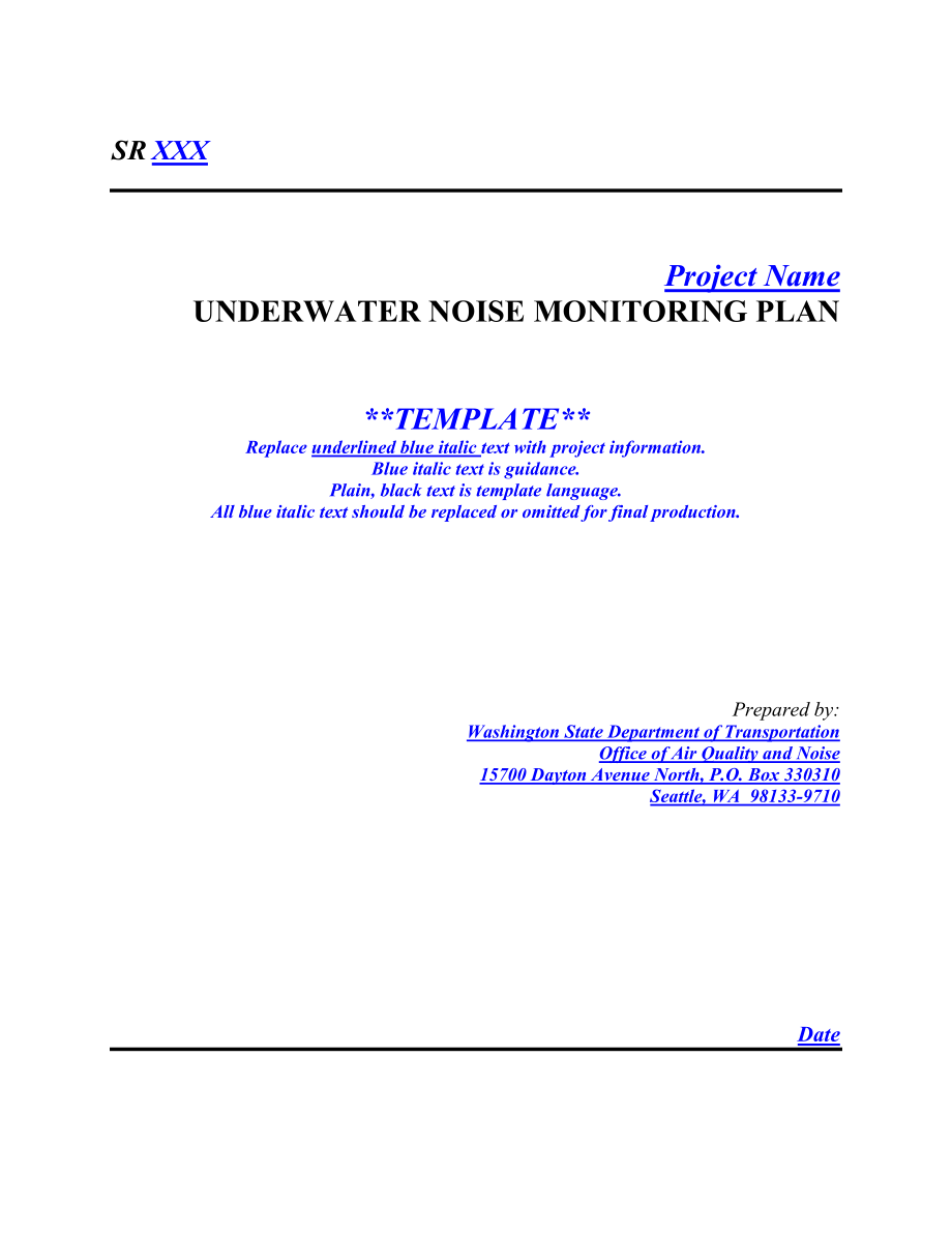 Underwater Noise Monitoring Plan TemplateWashington State.doc_第1页