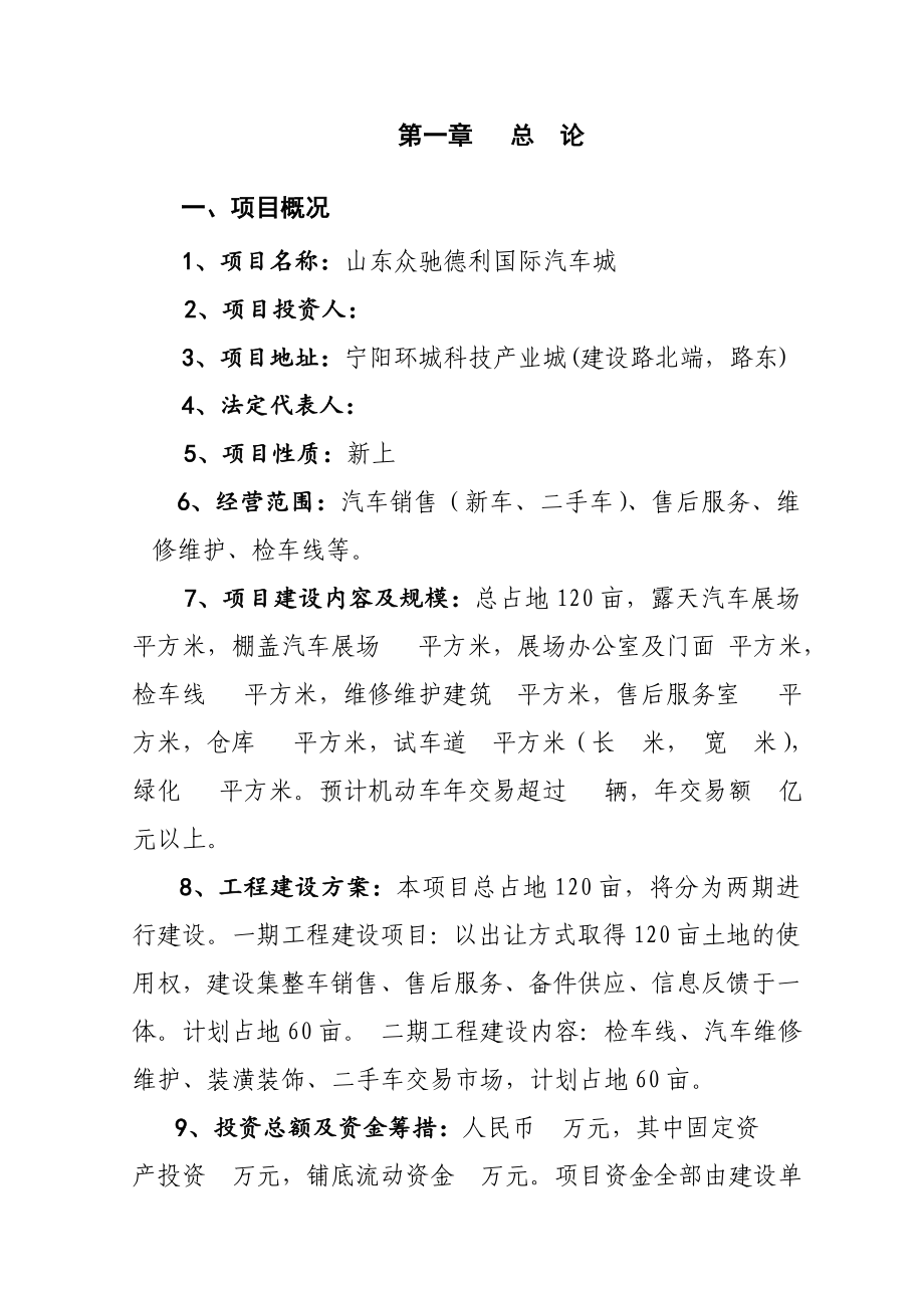 山东众驰德利国际汽车城项目可行性研究报告.doc_第1页