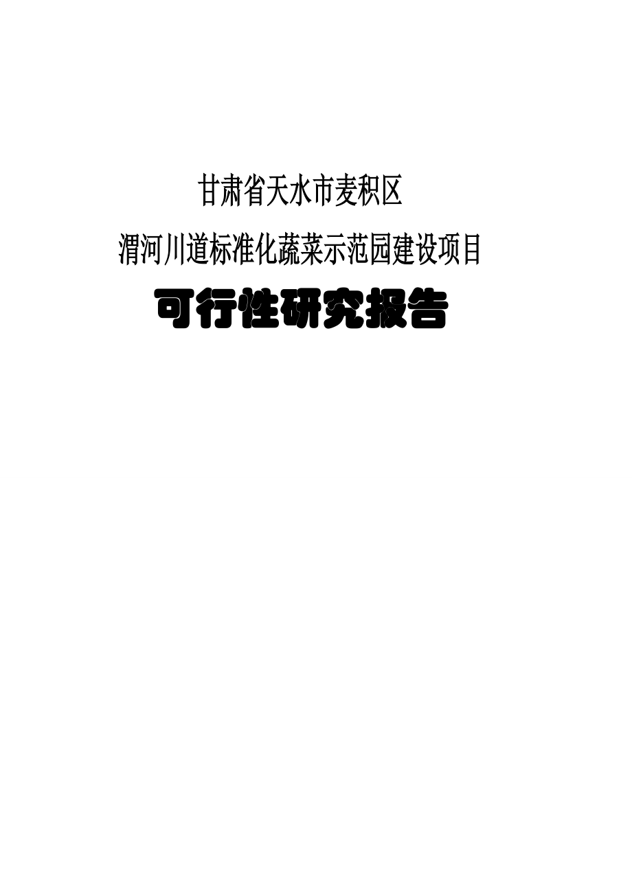 武山县渭河川道十万亩标准化蔬菜示范区建设项目可行性研究报告.doc_第1页