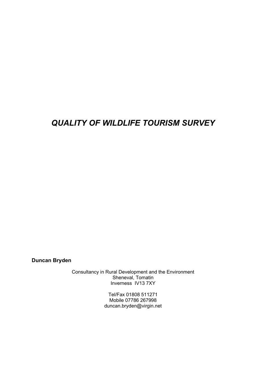 WILDLIFE TOURISM SURVEYThe Tourism and Environment Forum.doc_第1页