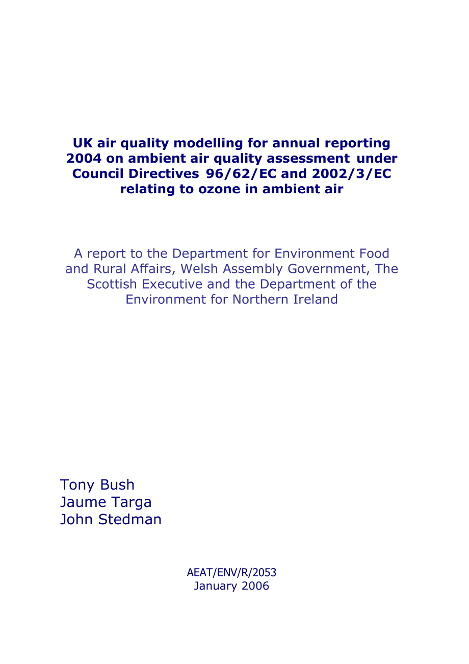 UK air quality modelling for annual reporting 2005 on ambient air quality assessment under Council D.doc_第1页