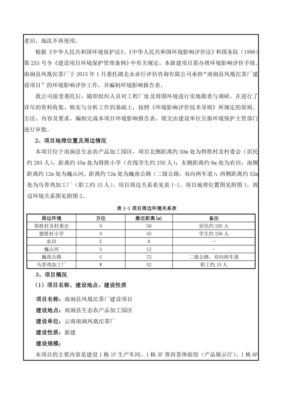 环境影响评价报告公示：南涧县凤凰沱茶厂建设环境影响报告表环评报告.doc_第2页