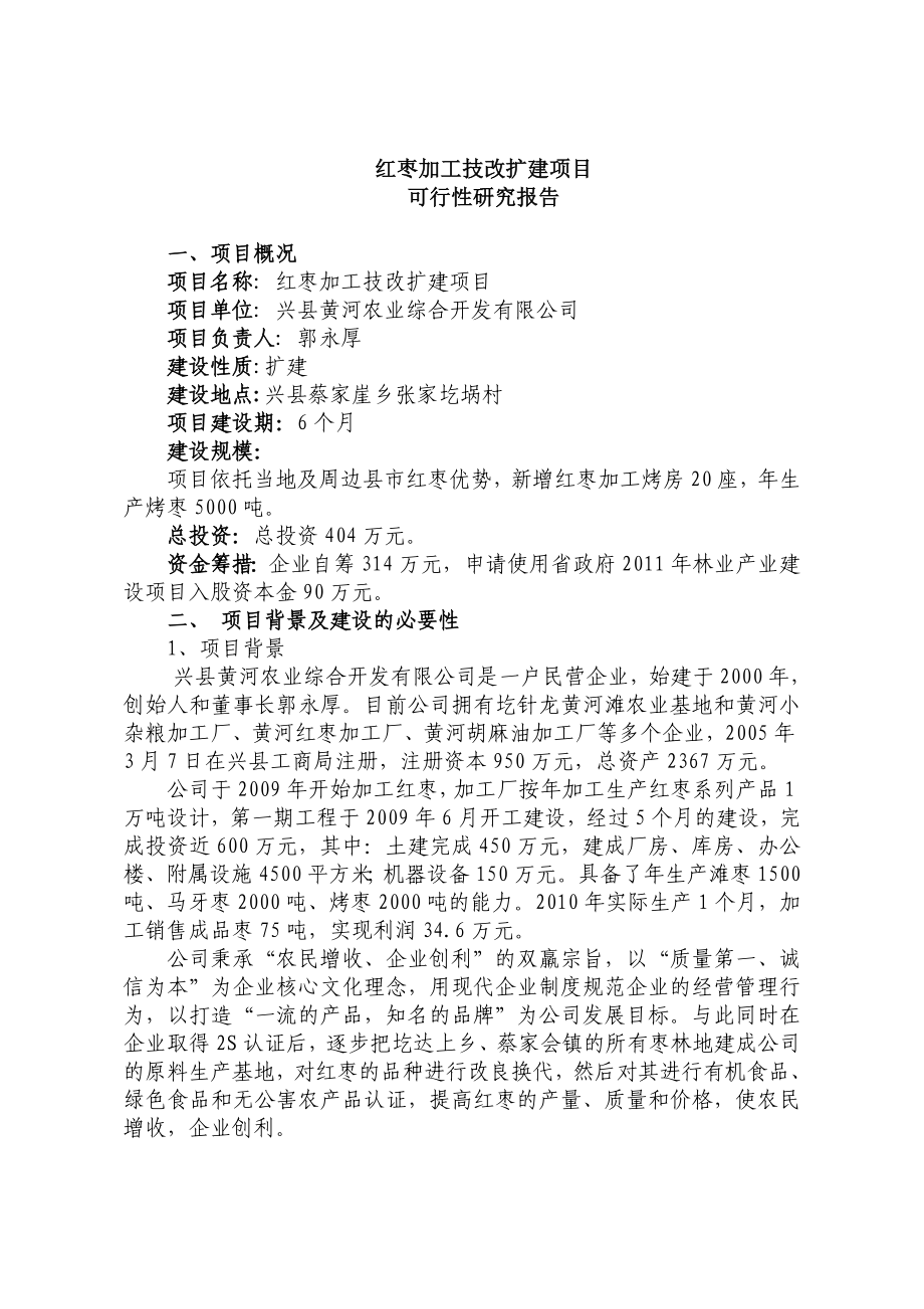 (可研报告）红枣加工扩建项目可行性报告.doc_第1页