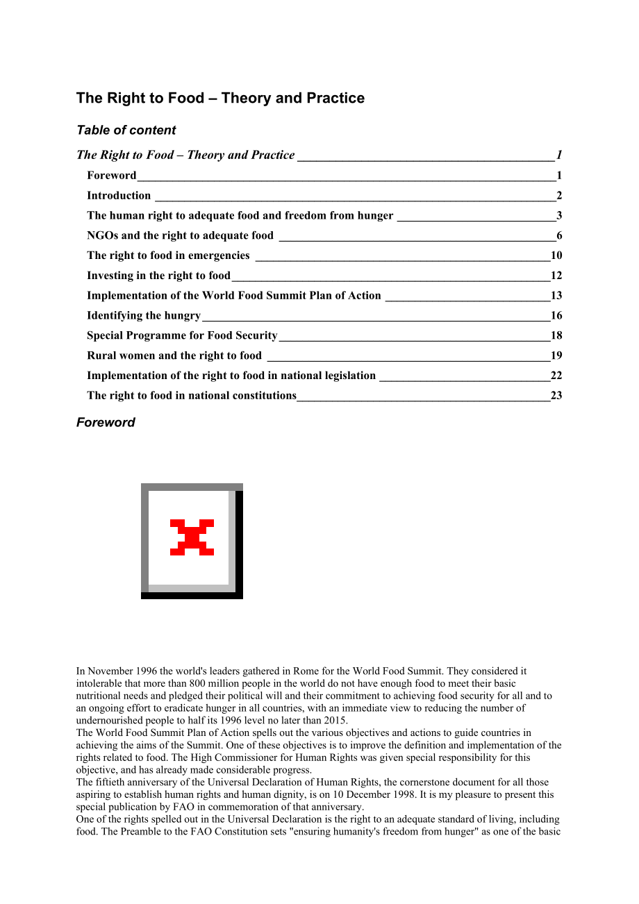 The right to food in theory and practice.doc_第1页