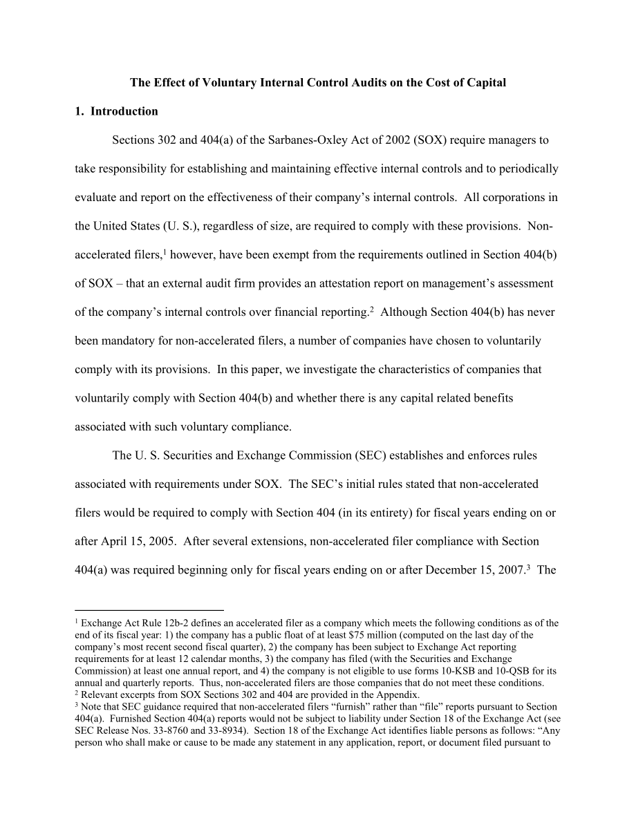 The Effect of Voluntary Internal Control Audits on the Cost of Capital.doc_第3页