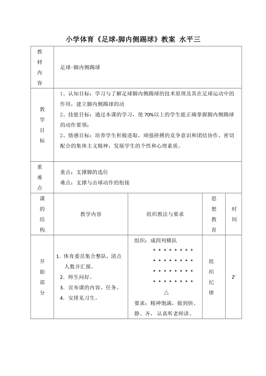 小学体育足球脚内侧踢球教案.doc_第1页