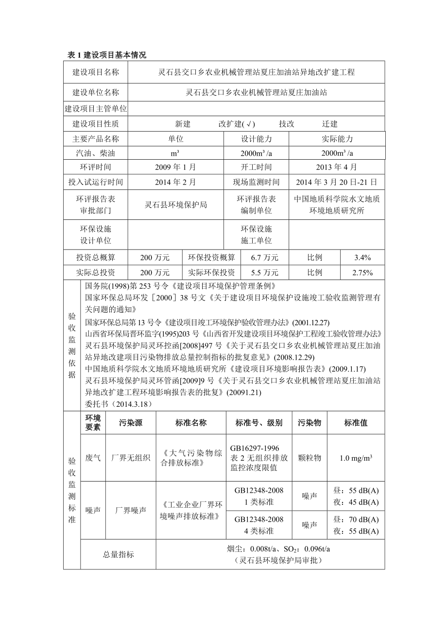 环境影响评价报告公示：灵石县交口乡农业机械管理站夏庄加油站异地改扩建工程环评报告.doc_第2页