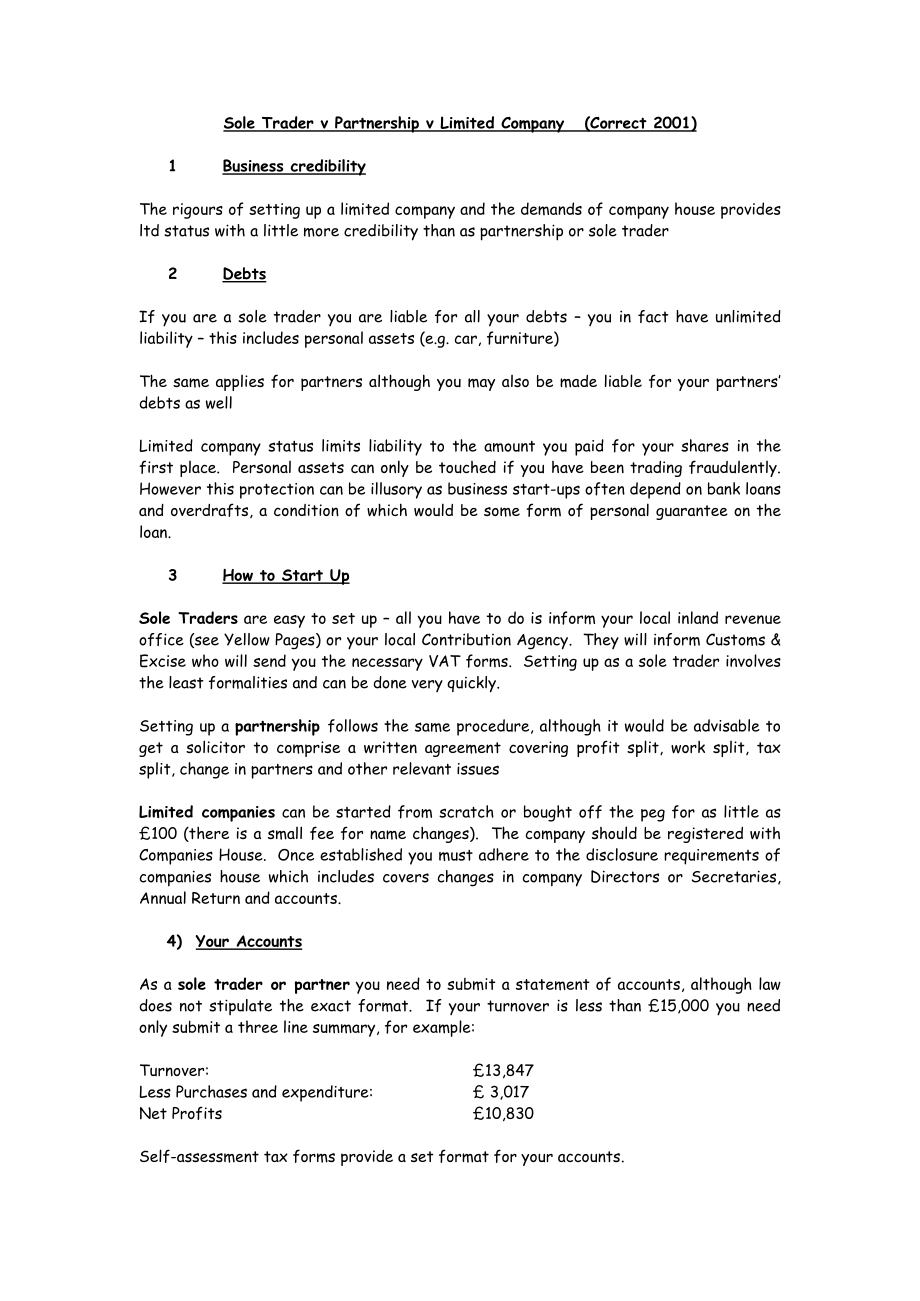 Sole Trader v Partnership v Limited Company.doc_第1页