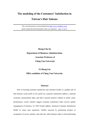 THE MODELING OF THE CUSTOMERS&#39; SATISFACTION IN TAIWAN&#39;S HAIR SALOONS.doc