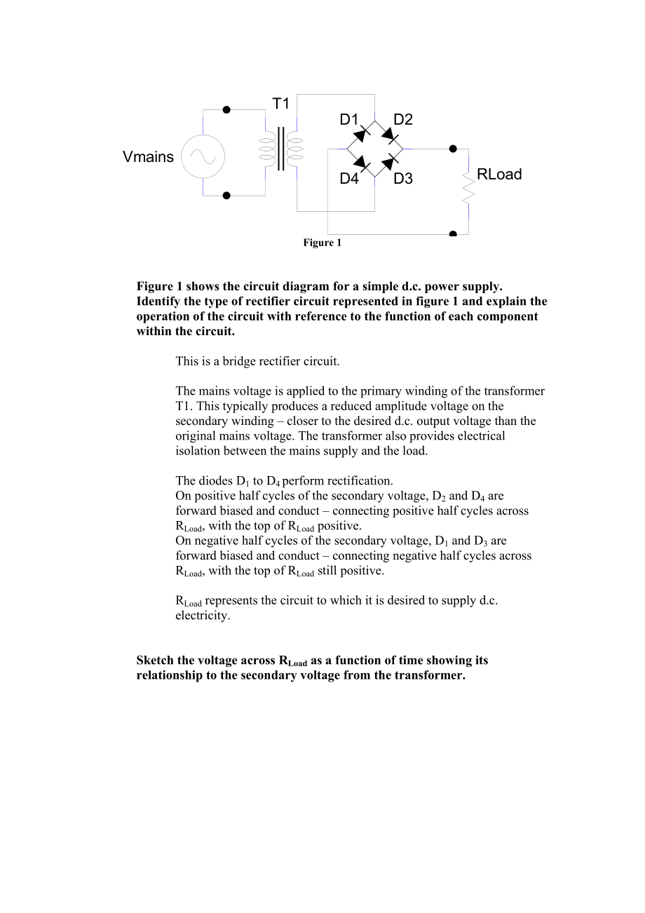 Sketch the voltage across R Load as a function of time showing its relationship to the secondary vol.doc_第1页