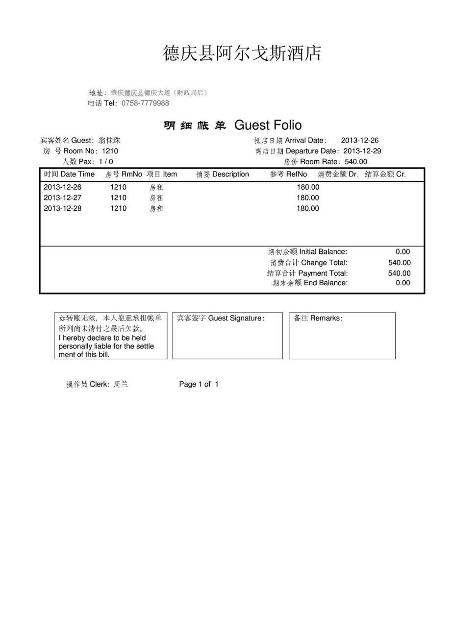 宾馆住宿花费清单样本[精品].doc_第2页