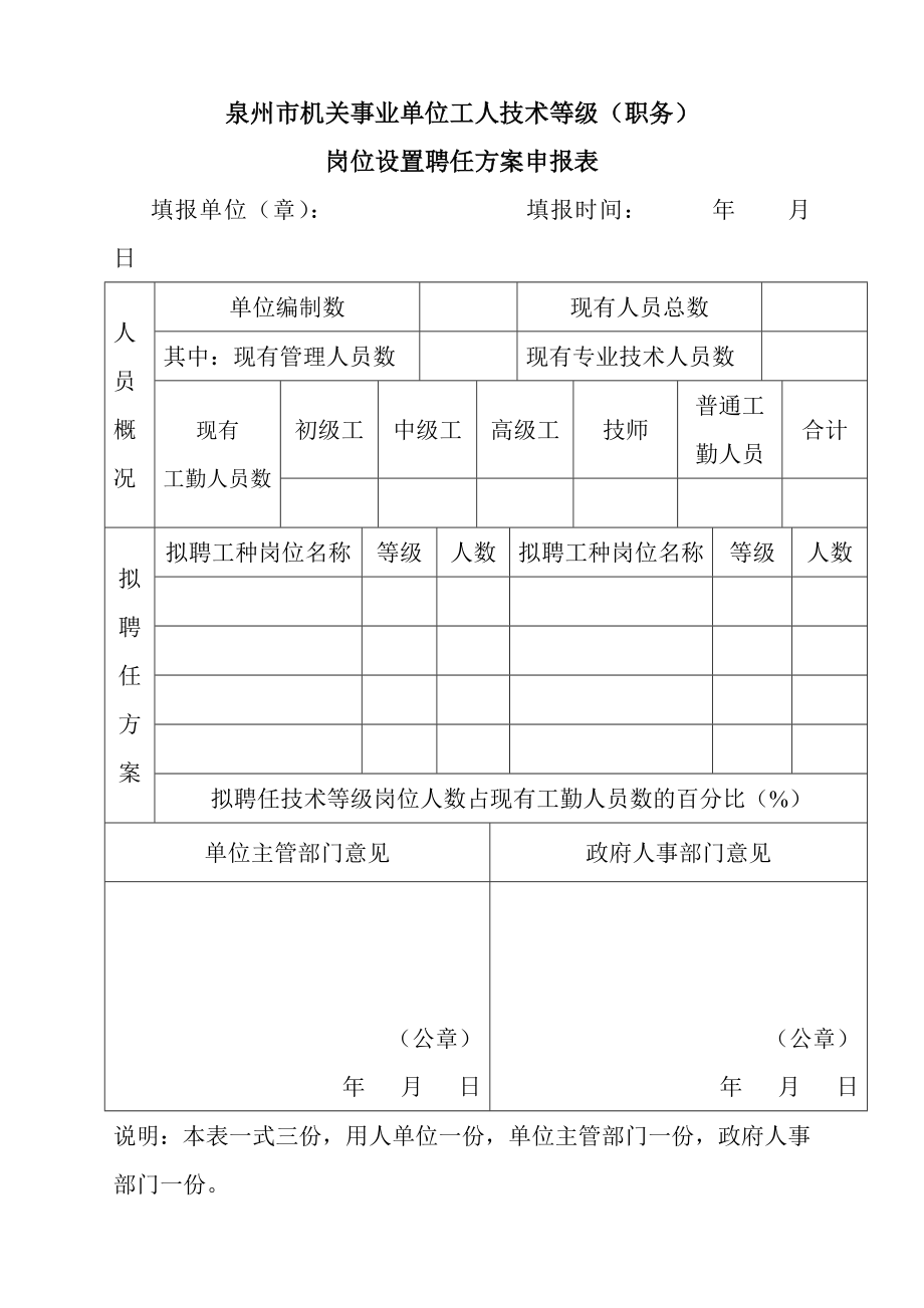 泉州市机关事业单位工人技术等级（职务） .doc_第1页