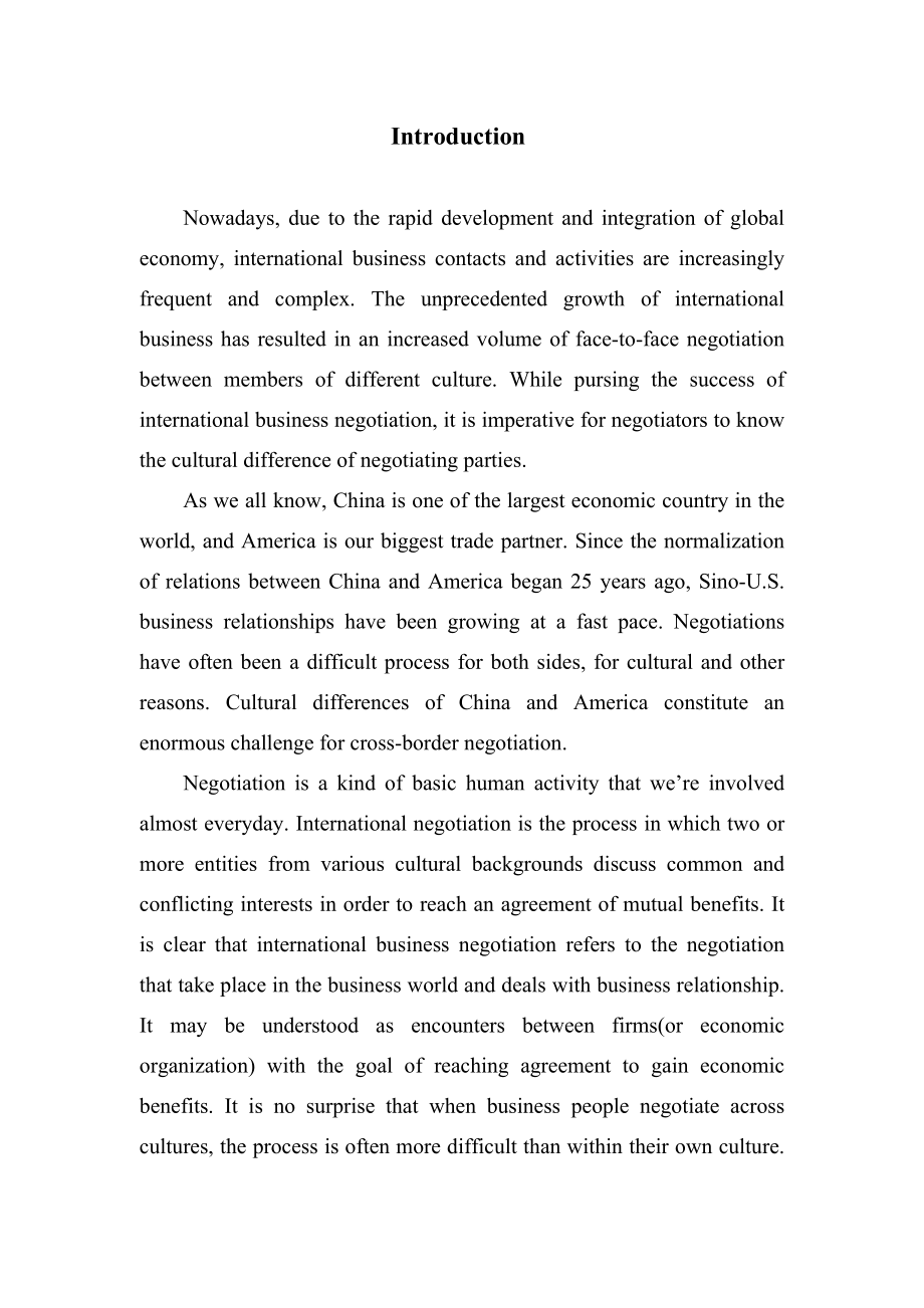 The Impact of Cultural Difference on SinoAmerican Business Negotiation英语专业毕业论文.doc_第3页