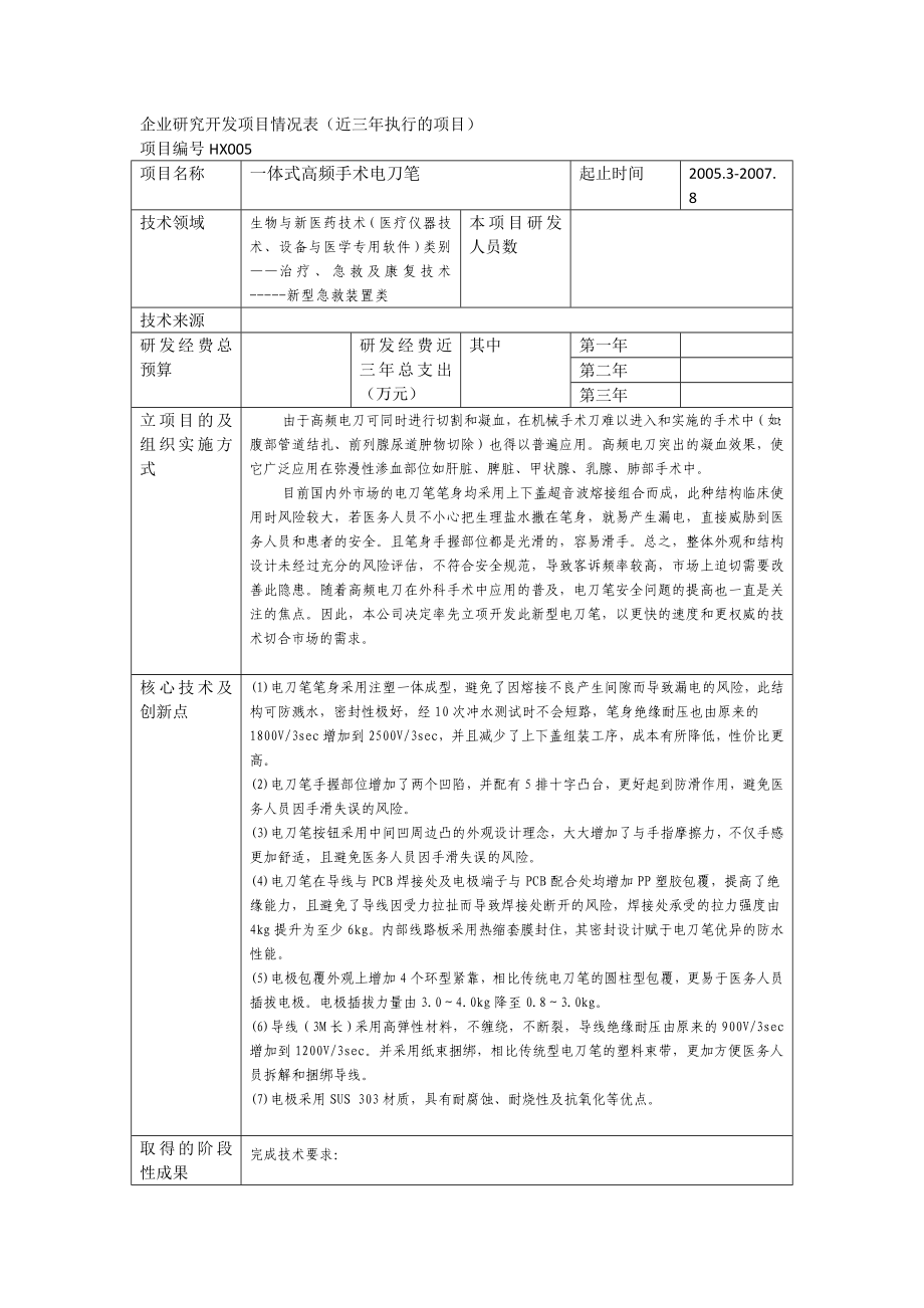 医疗器械产品开发设计可行性技术报告医疗高频手术电刀笔.doc_第1页